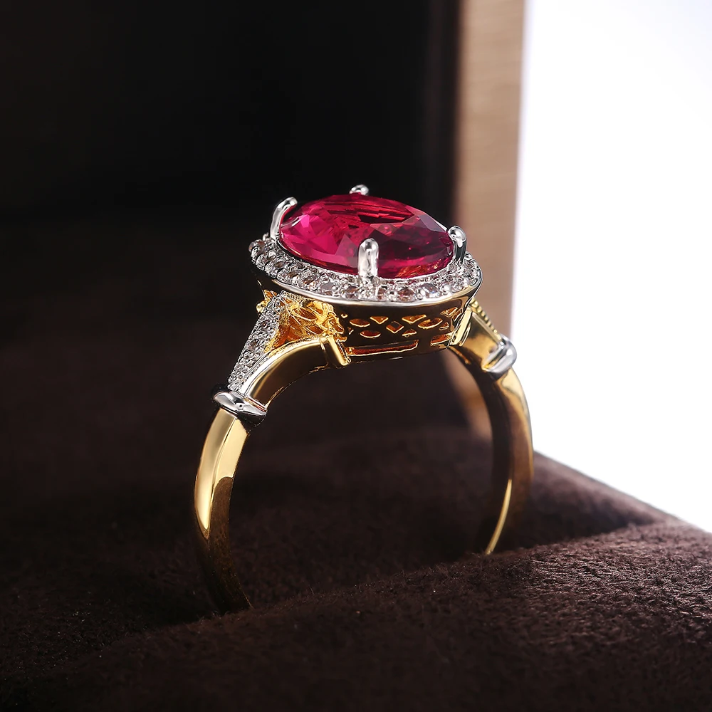 Huitan Big Oval Shaped Rose Red Cubic Zirconia Women Rings new Ladies Jewelry 2025 for Party Best Mother's Gift Brilliant CZ Rings