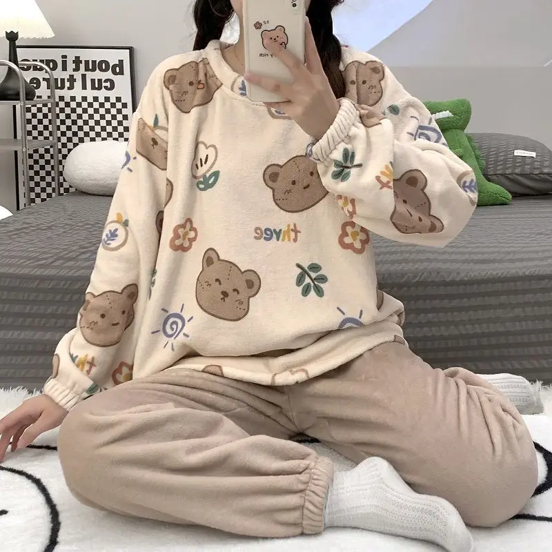 SUO&CHGAO 2023 Autumn 2025 Winter New Cute Coral Fleece Pamas for new Womens Plus Veet Pyjamas Sets Nightgown Sleepwear Homewear