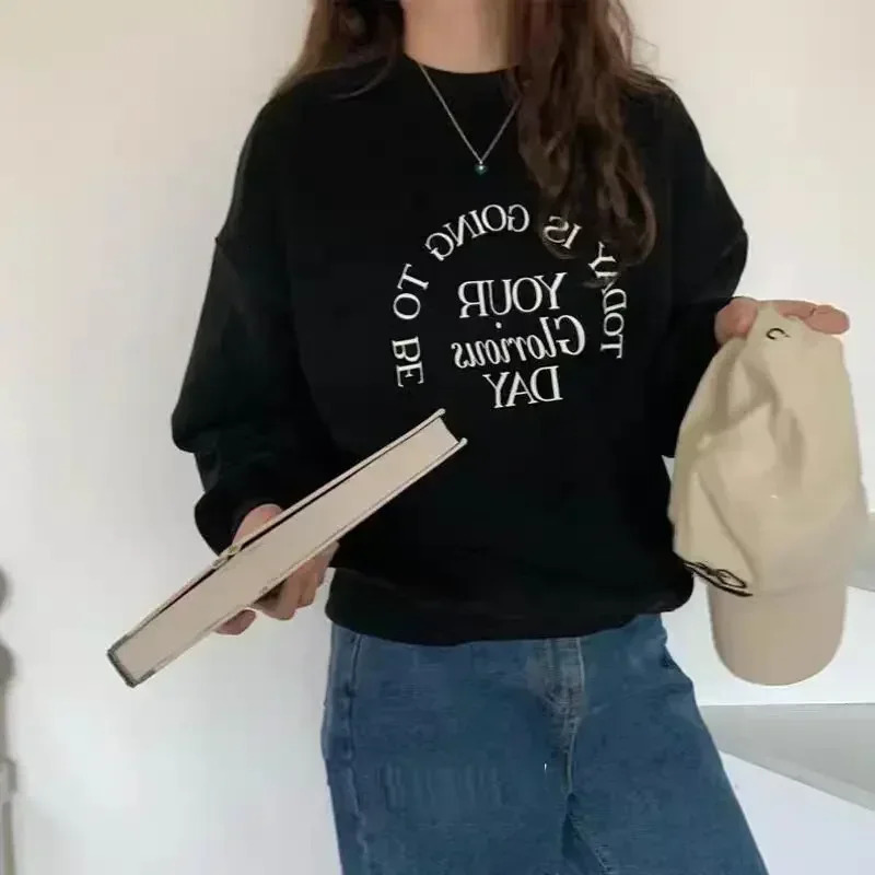 Korean Chic Hoodies Women Casual Oversized Tops Oneck Long Sleeve Streetwear Letter Printing Y2k Sweatshirts Ropa Mujer 240318