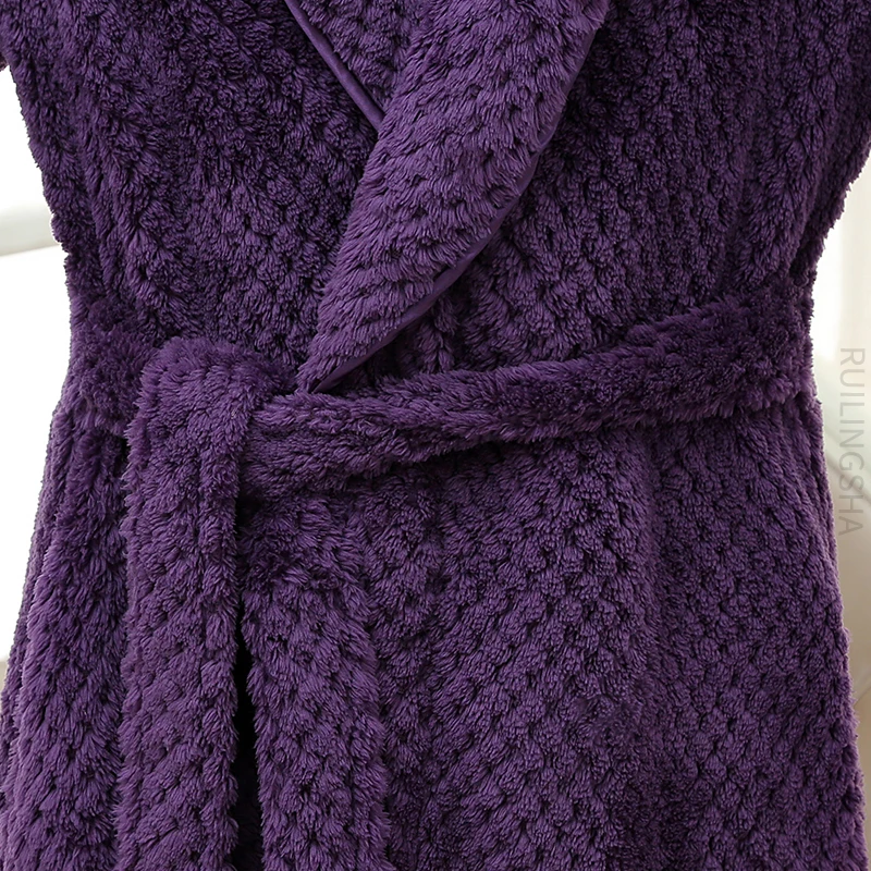 Men Winter Plus Size Extra Long Flannel Bathrobe Thick Warm Solid Shell Coral Fleece Bath Robe Women Dressing Gown Hot Sleepwear