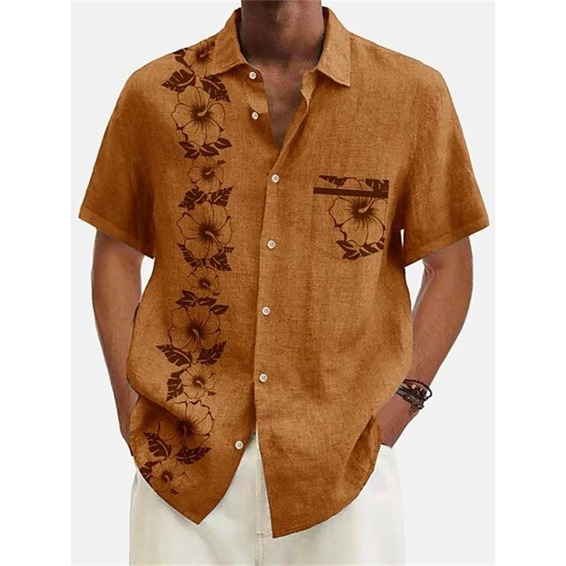 New Hawaiian 2025 shirt men's street shirt holiday casual new short sleeve Haruku coconut tree printed lapel men's oversized T-shirt