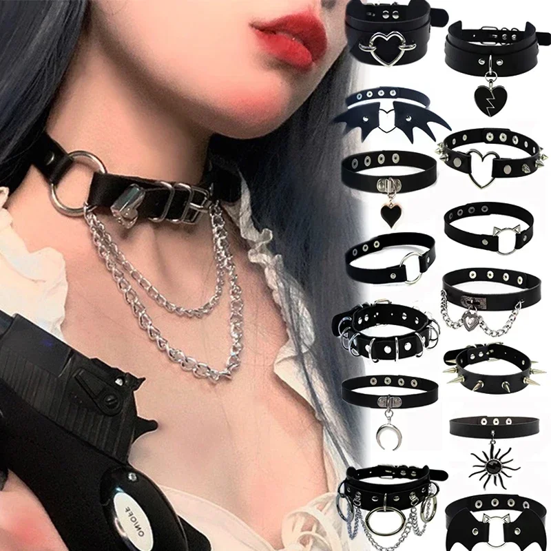 20Styles Cosplay Punk Collar Choker new Sexy Haruku PU Leather 2025 Black Chokers Necklace Chain Pendant Women Rock Gothic Neck Jewelry