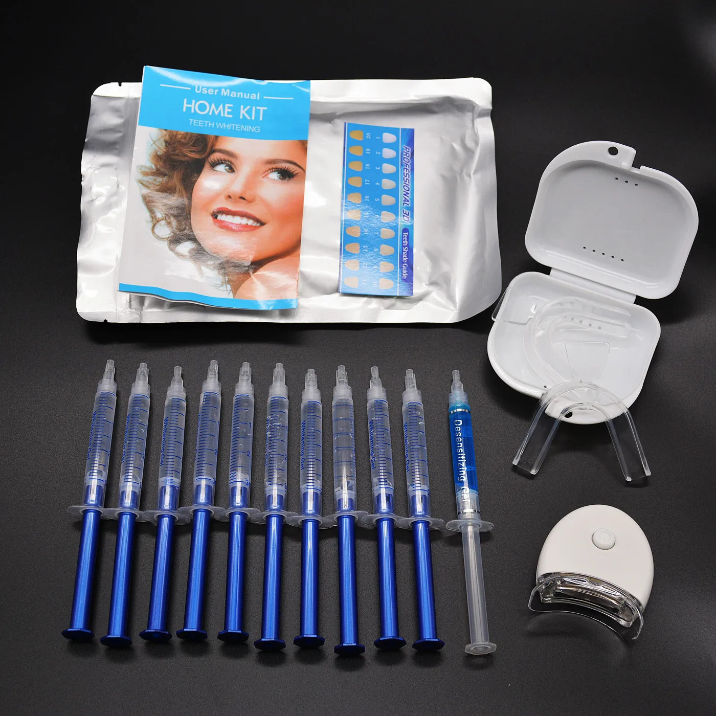 drop ship Home Use Teeth Whitening Kit with led light Care Oral Hygiene Tooth Whitener Bleaching White Carbamide Peroxide BULK240325
