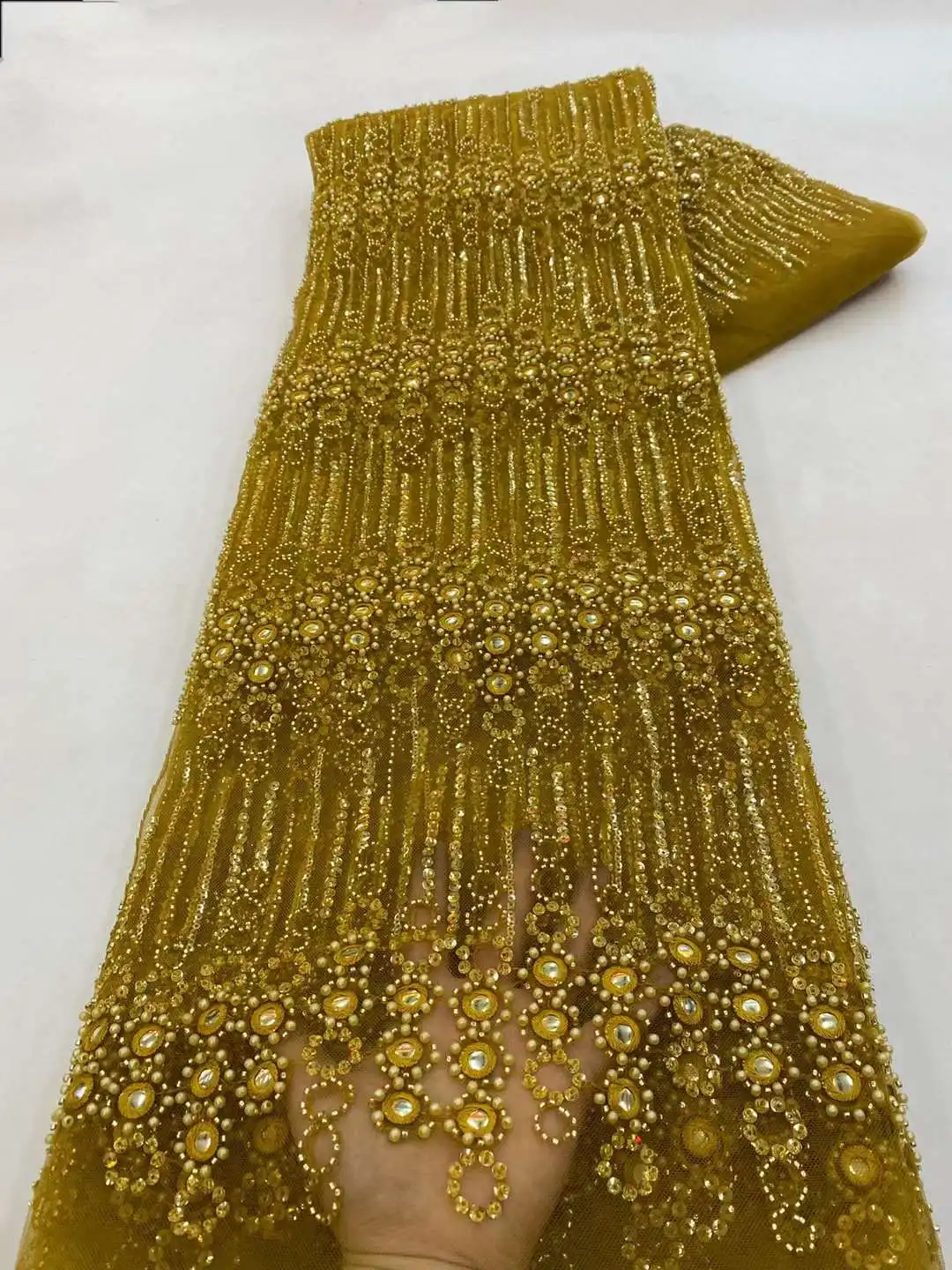 Luxurious African Sequins Lace Fabric High Quality 2023 Heavy Beads Embroidery French Tulle Lace Nigerian Wedding Dress