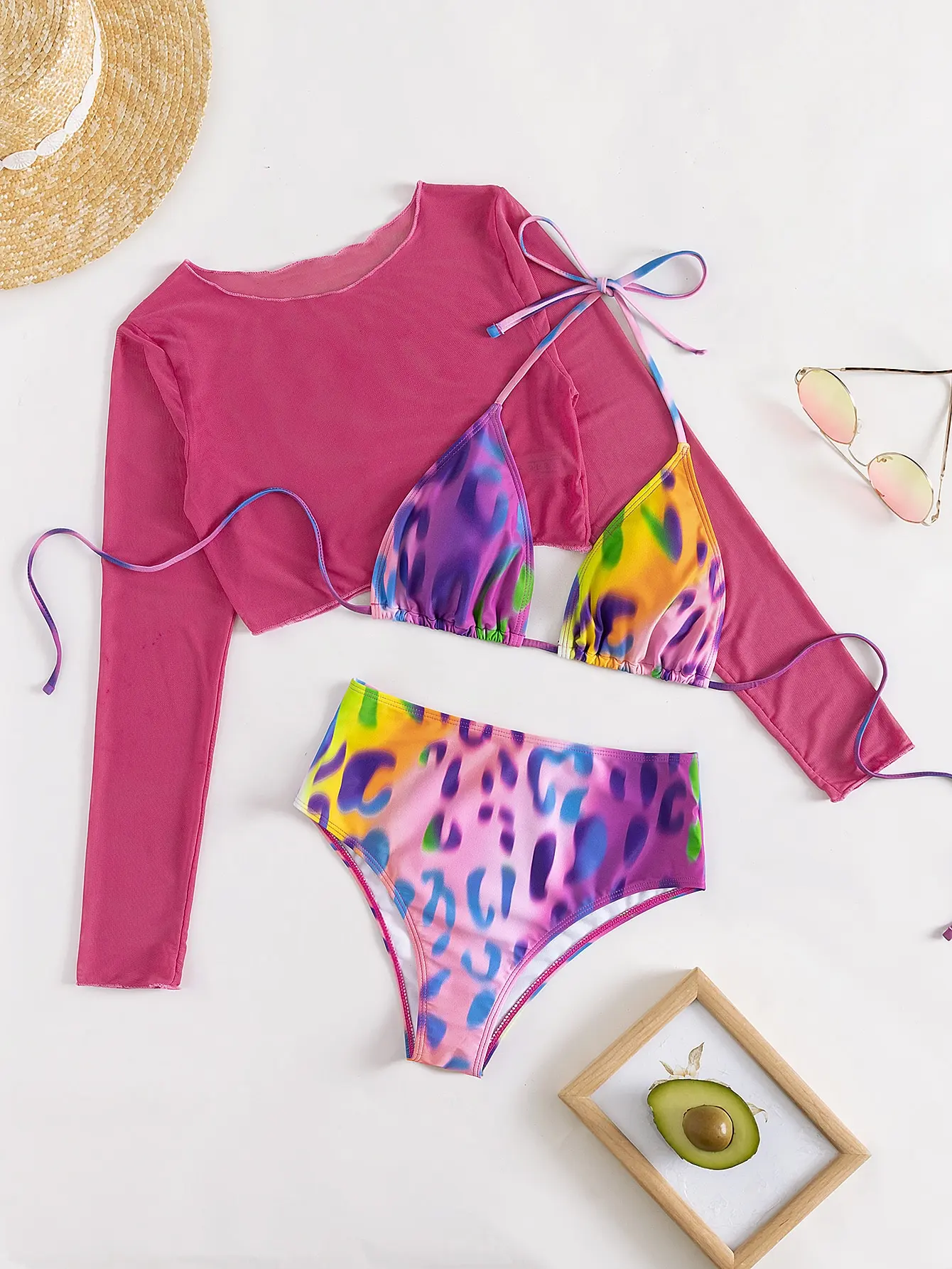 3 Pieces Leopard 2025 High Waist new Bikini Triangle Swimsuit Top Halter Swimwear Women 2023 Bathing Swimming Suit Female Beachwear