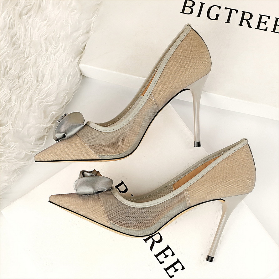 Fashion BIGTREE New High Prom Pumps wer Pointed Toe Air Mesh 10CM Thin Heels Sexy Women Shoes Black 4392