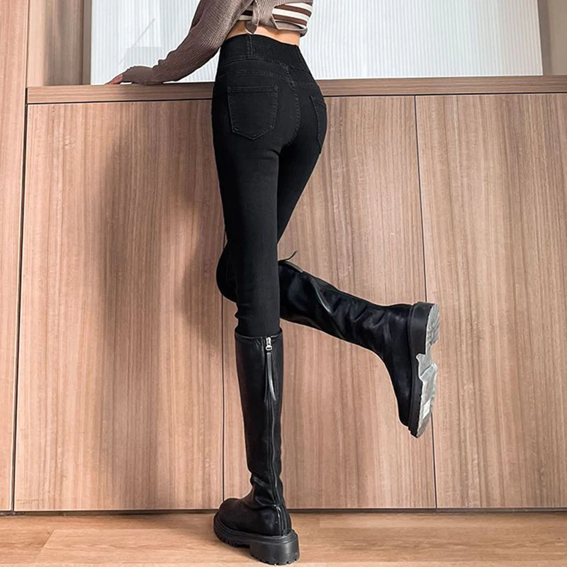 Korean Three Buttons Ankle-length Pencil Denim new Pants Female 2025 Classic High Waist Skinny Stretch Womens Jeans Elegant Denim Pants
