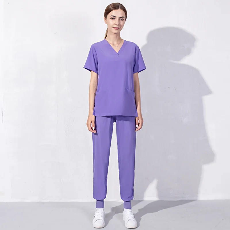 Unisex Medical Nurse Uniform Short Sleeve V-neck Solid Medical Scrubs new Doctor Elastic Operating 2025 Room Tops and Pants Workwear