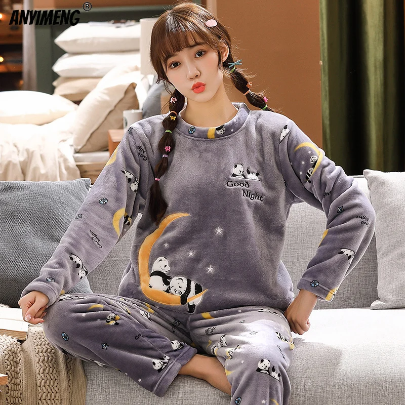New Winter Flannel Pamas for Young Girls High Quality Veet Round Neck new with Pocket Pama 2025 for Women Casual Woman Clothing