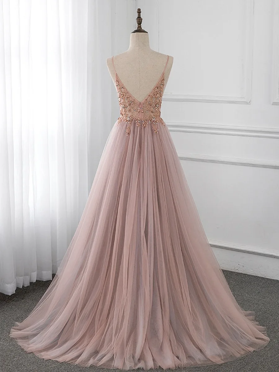 Dusty Pink Bridesmaid Dresses Spaghetti Straps V-Neck Rhinestones Beading new Crystal Wedding Paety 2025 Formal Prom Evening Gowns