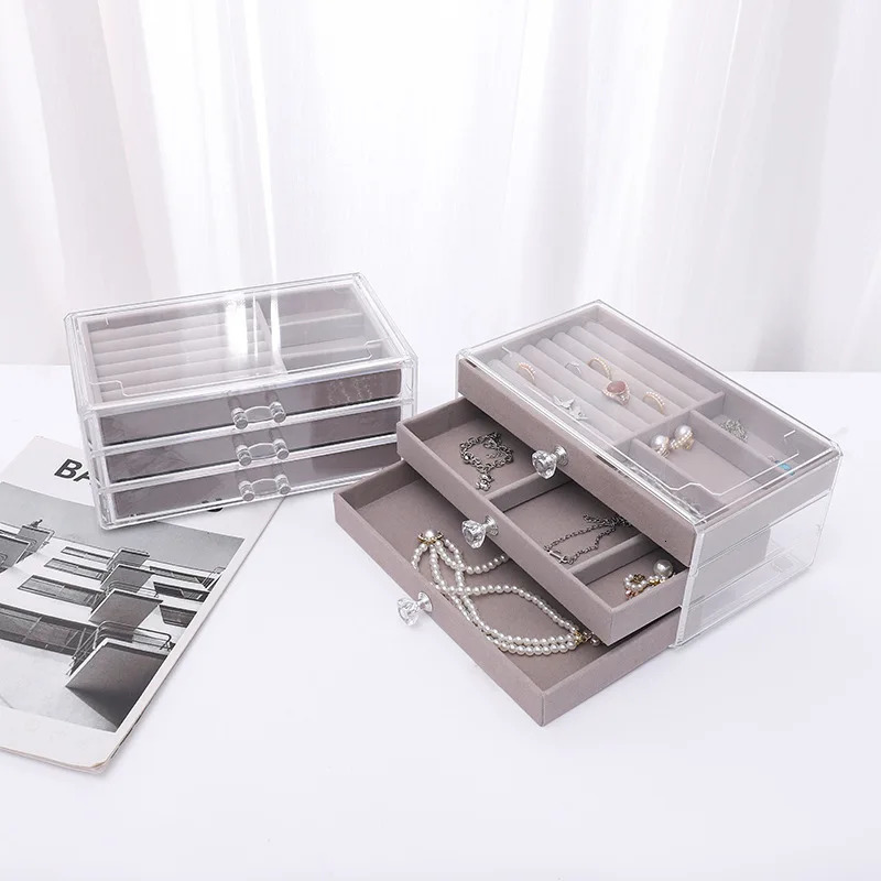 Three layers Plastic Jewelry Box Storage Display Ring Earrings Necklace Acrylic Organizer jewlery holder 240318