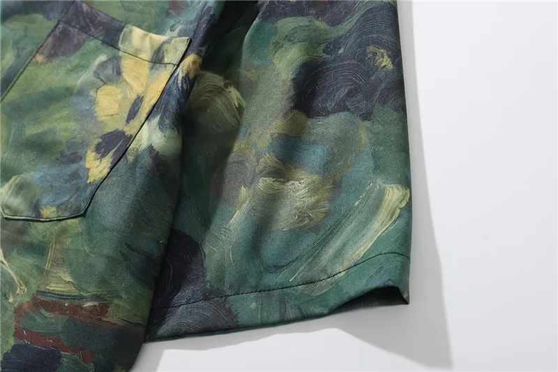 Flower Oil Painting Mens Shirt 2023 Summer Light Weight Material Shirts Man Male Top