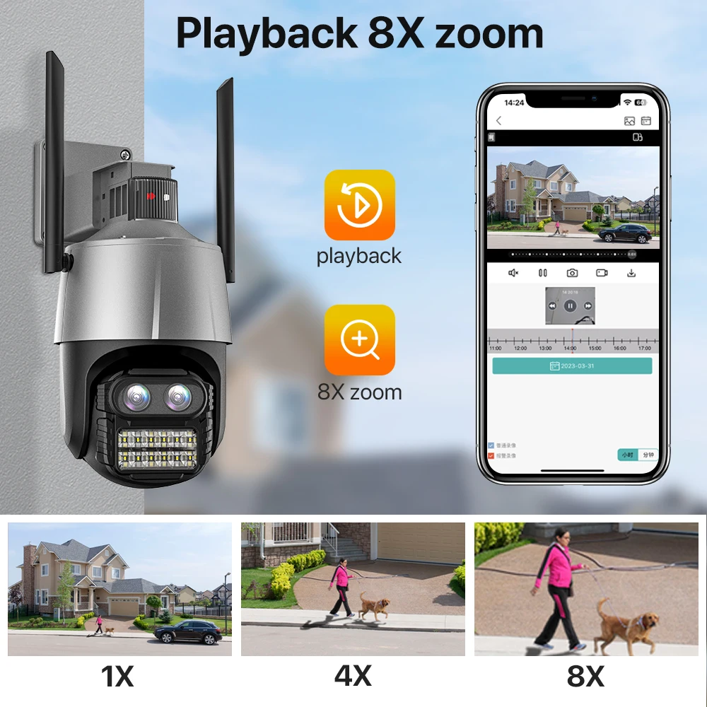 WIFI IP Camera 4K 8MP PTZ Camera Outdoor 2.8+12mm Dual-Lens 8X Zoom Security Camera Auto Tracking P2P CCTV Surveillance iCSee