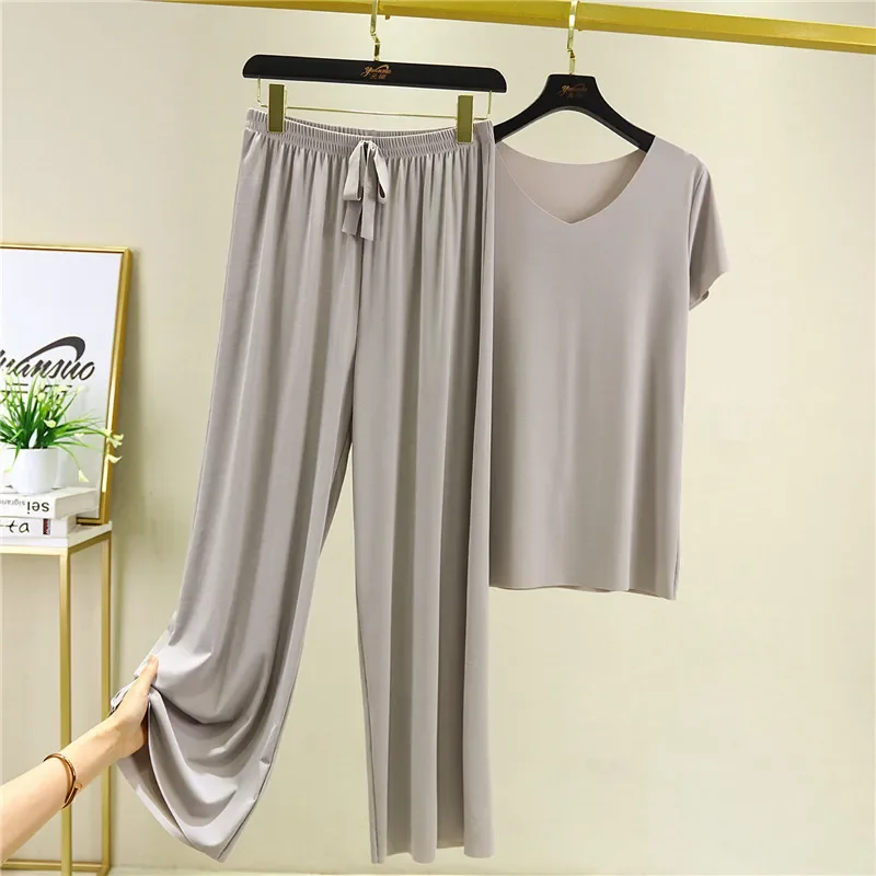 Home Clothes Set Women's Short Sleeved Ice Textured Summer Clothes Loose Large Size 2025 Slim Fit Two-piece new Set Women's Tracksuit