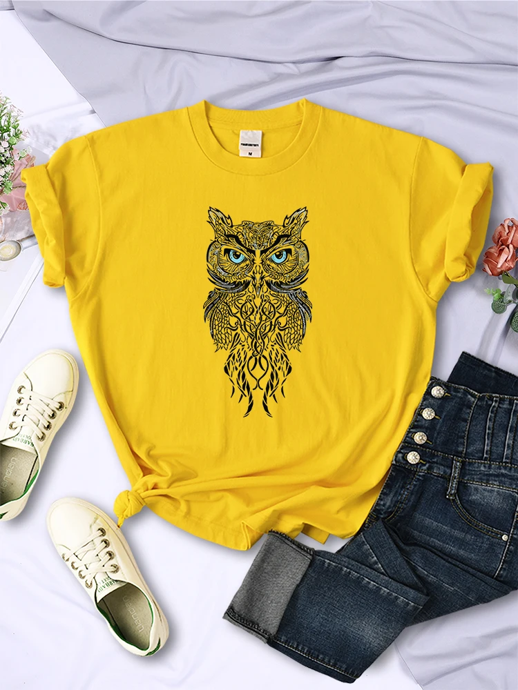 Dashing Owl Face Printing Womens new Tee Shirts Casual Breathable Sport 2025 Short Sleeve Summer Street Hip Hop Tops Female Tee Clothes