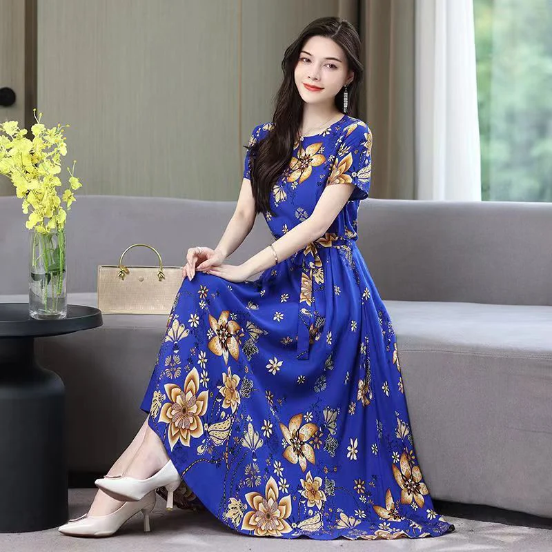 New Hot Casual new 2024 Summer Dresses For Women 2025 Loose Clothes Party Printing O-neck Dresses Women Clothing Plus Size