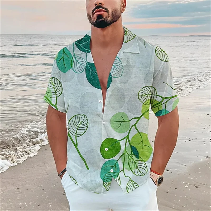 New 2025 men's Hawaiian shirt flower graphics 3D new printing light yellow short-sleeved cardigan clothes tropical beach T-shirt SX-5XL