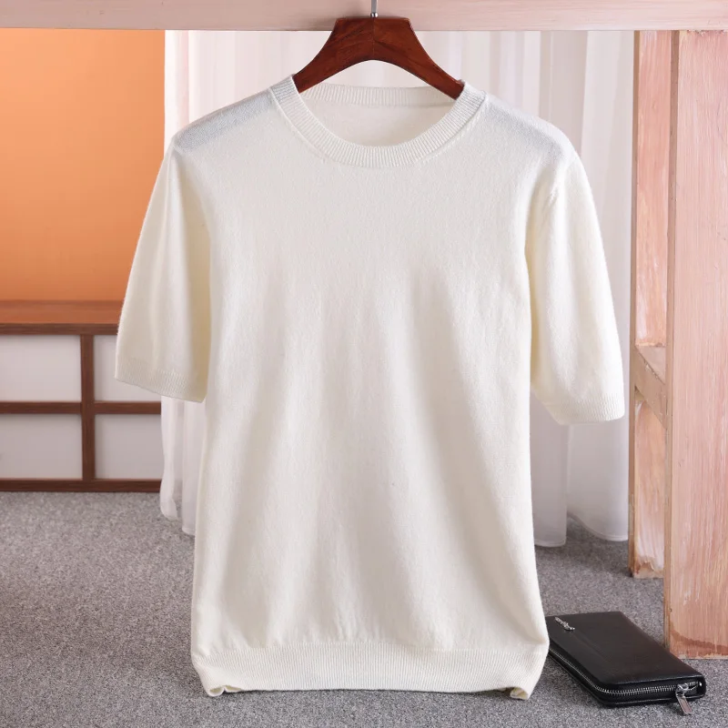 MVLYFLRT Merino Wool Short Sleeved Men's Round Neck Pullover Vest Spring Summer Solid Color new 2025 Knitted Half Sleeve Sweater