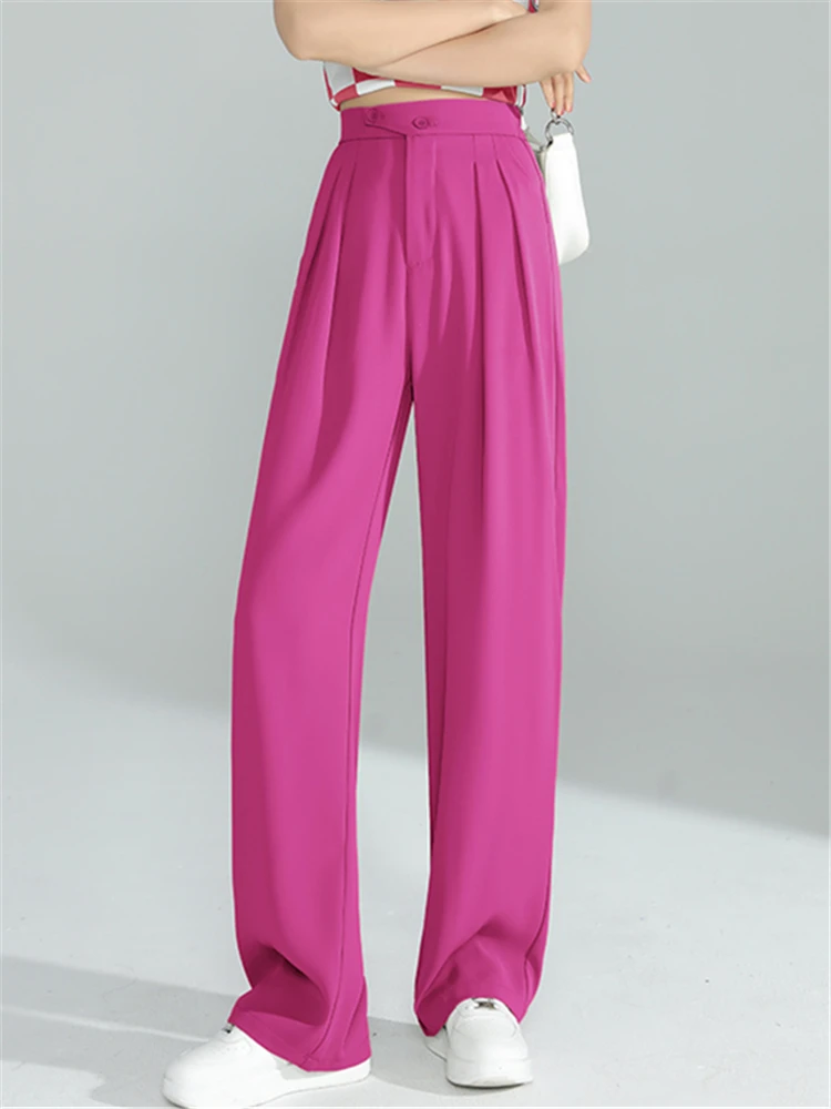 Seoulish new 2022 New High Waist Wide Leg Women's Pants Spring Summer Buttons Female Elegant Minimalism 2025 Straight Loose Trousers