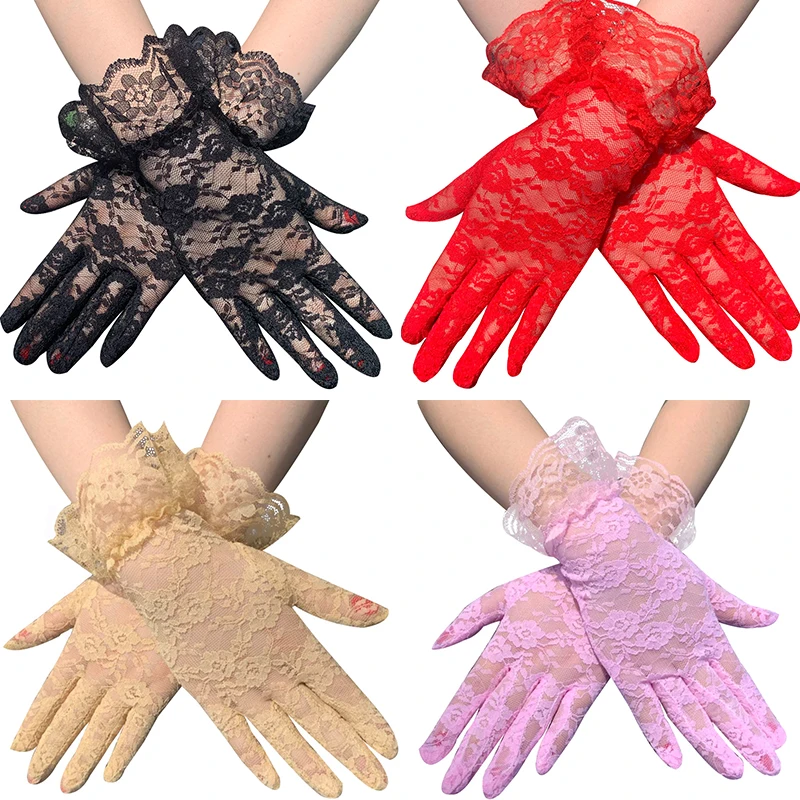 Wrist Length Bridal Wedding Gloves Sunscreen Mesh 2025 Lace Thin Spotted Gloves Sexy Transparentes new Organza Dot Printed Full Finger