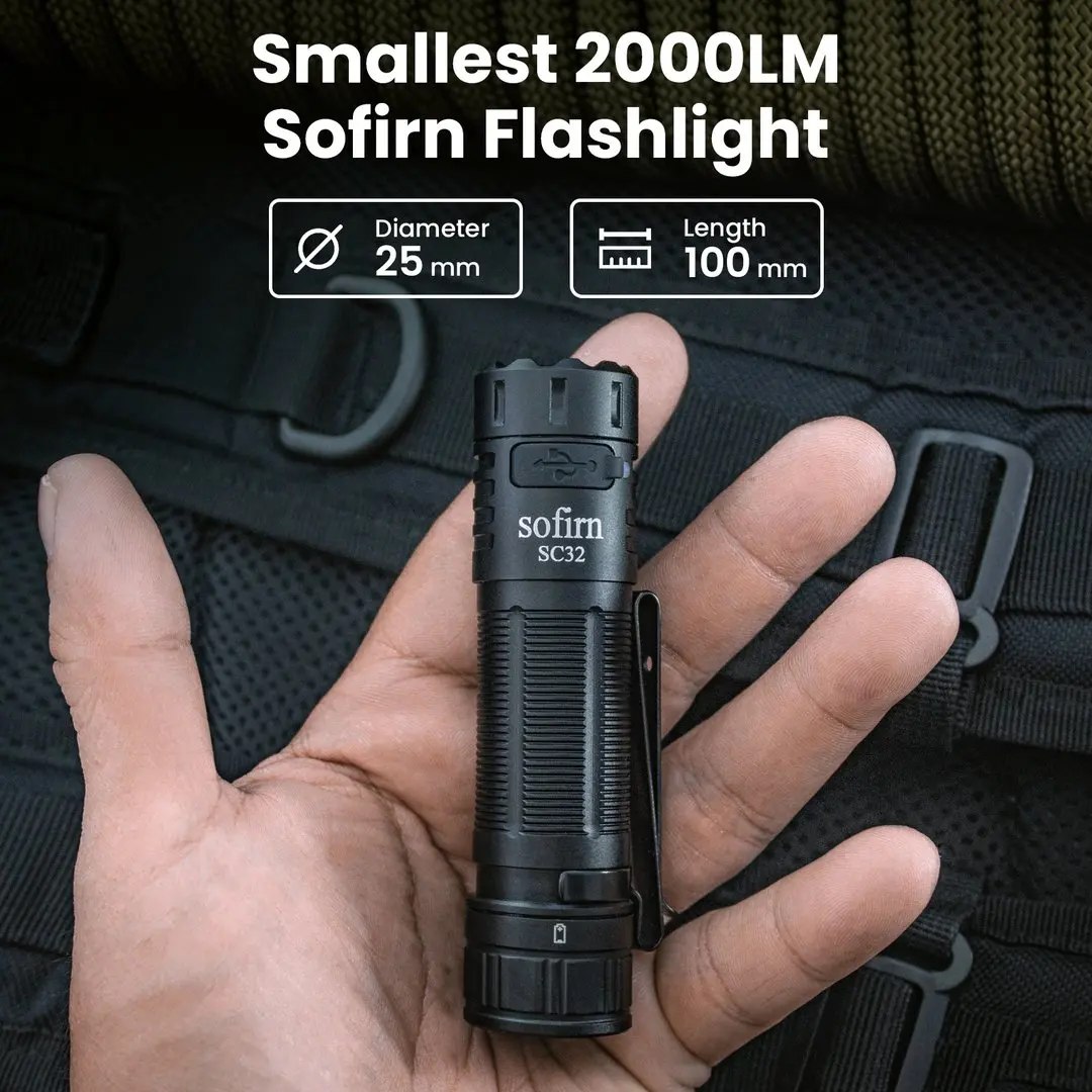 Sofirn SC32 LED Flashlight Max 2000lm USB C Rechargeable Mini Torch Pocket EDC Light Dimmable Lantern with Tail Switch