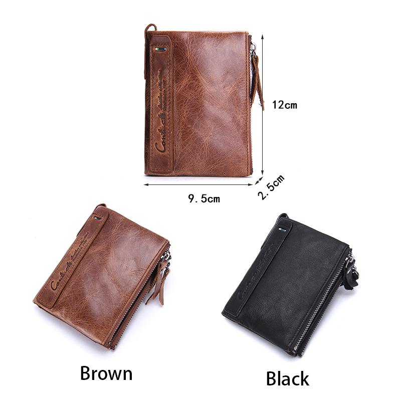 CONTACT'S Genuine Leather Wallets for Men Card Holder Zip Coin Purses Luxury Designer Casual Men Wallet Money Clip Men's Wallets
