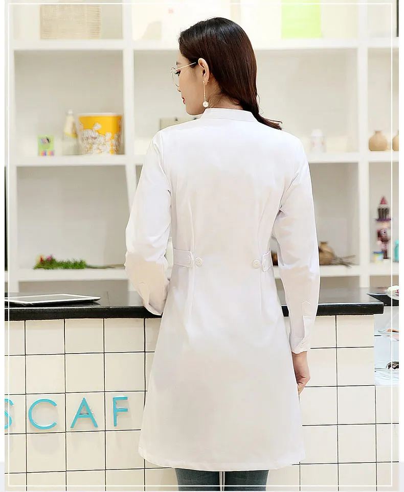 New Women's Winter Stand Collar Long Sleeve White Uniform Spa Dept. Clinic Doctor's Labtest Coat Slim Fit Overcoat