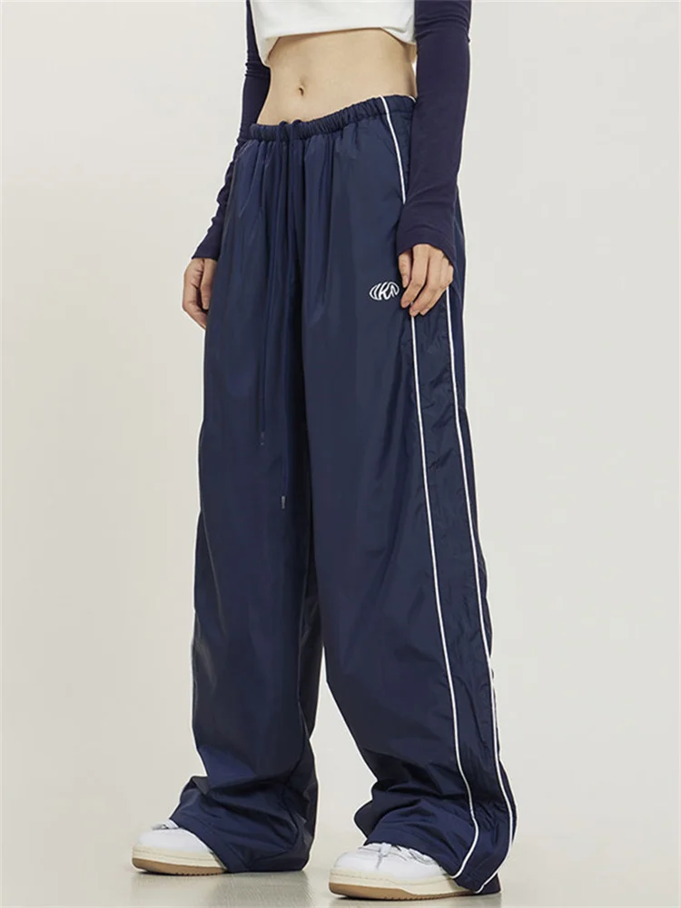Deeptown Y2K Gorpcore Gray Track Pants Women Streetwear Hip Hop Navy Blue Sports Trousers Oversized Vintage Kpop Sweatpants