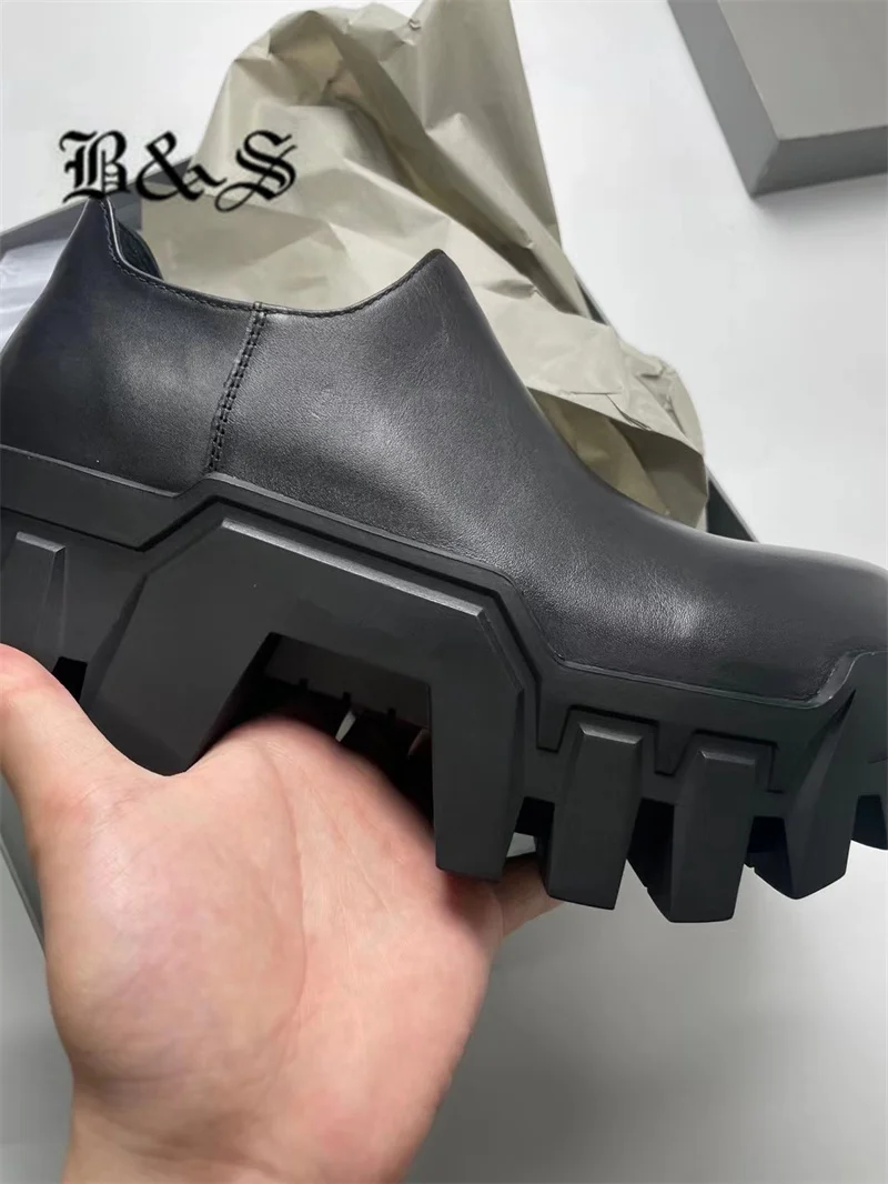Black& Street Handmade Punk Bulldozer 8cm Thick Soled Ankle Gear Tank Boots