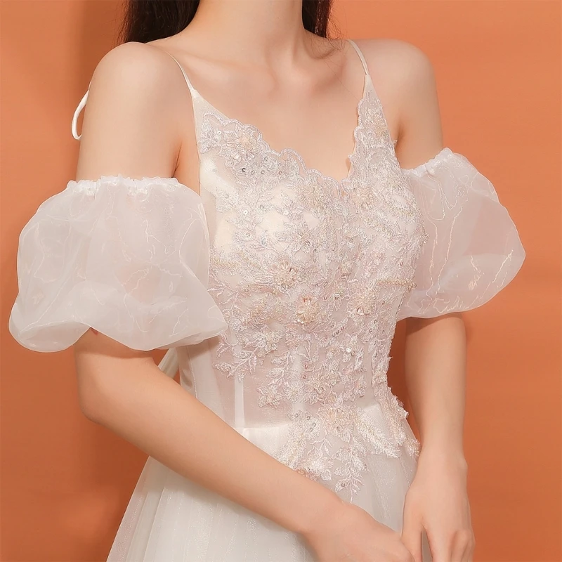 Detachable Bridal Puff Sleeves Wedding Removable Short Sleeves White Handmade Elegant new 2025 Wedding Bridal Arm Decorations