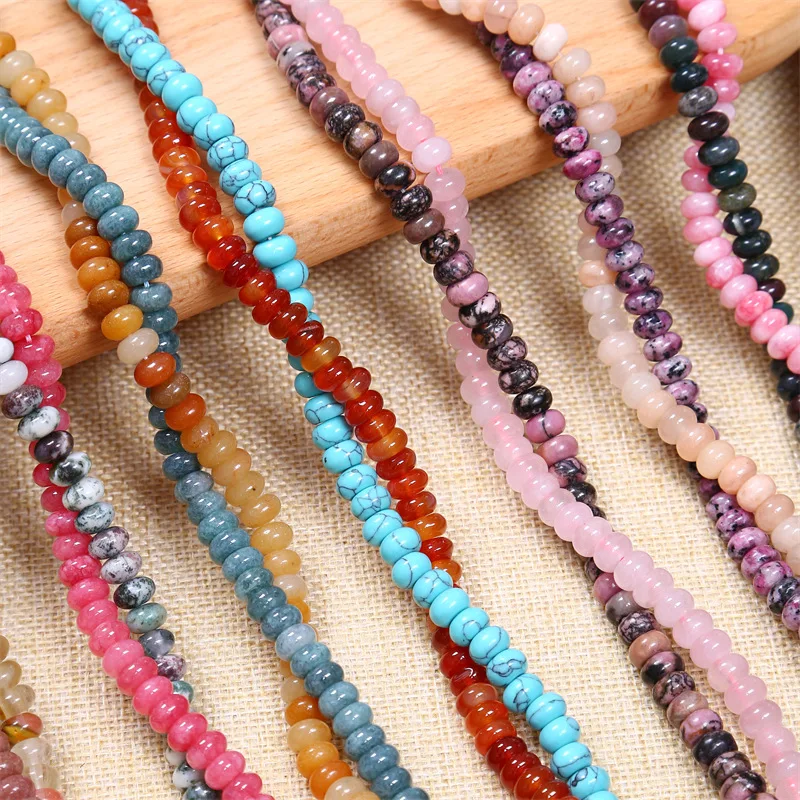 Cheap 5*8mm Rondelle Stone Beads Round Jades Chalcedony Loose Spacer Beads for Jewelry Making Bracelet Necklace DIY