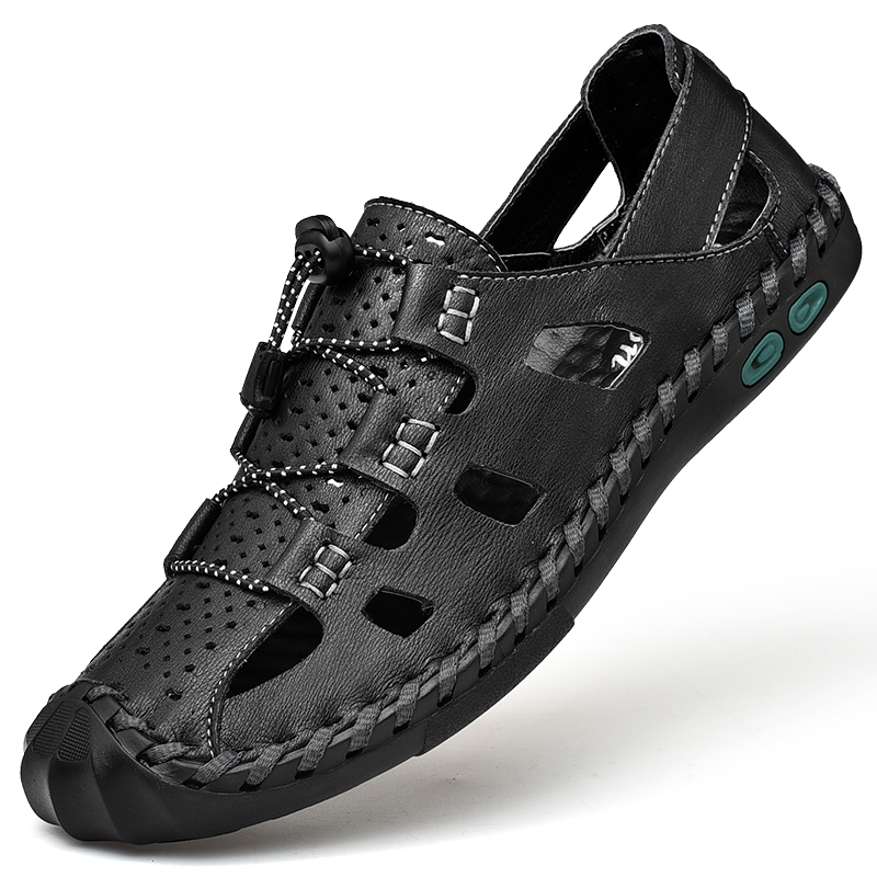 Leather Casual Shoes for Men Breathable Outdoor Anti-slip Loafers Men Soft Sole Cowhide Beach Sandals Summer Big Size 47 48