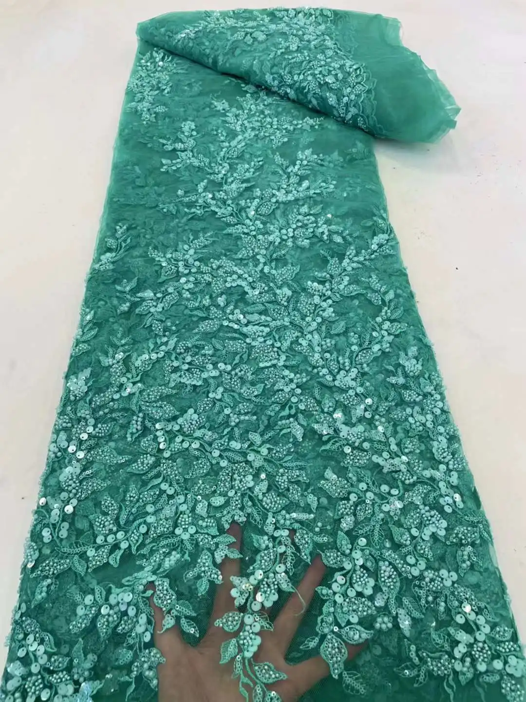 Nigerian African Lace Fabric 2023 High Quality Hamdmade new Beads Bridal Lace 2025 Fabric Sequin Beaded Embroidery For Wedding