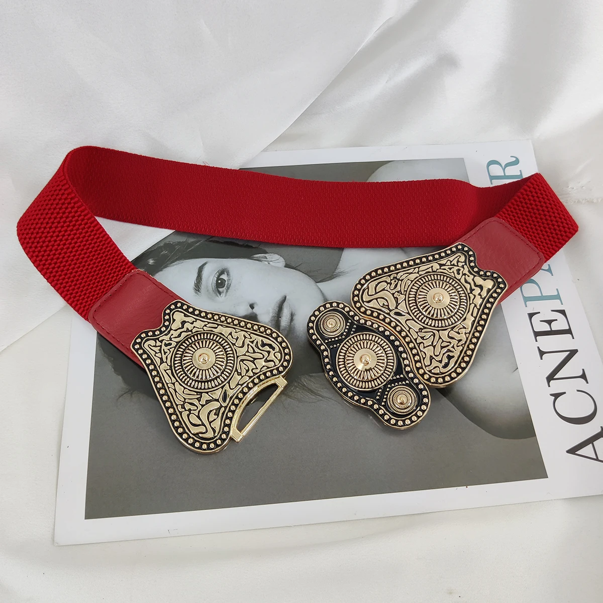 Designer Vintage Buckle Elastic Belts For Women High Quality Female Waist Stretch Cummerbunds Red Waistband White Corset