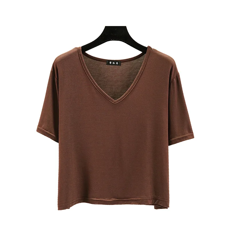 Women's T-shirt Modal V-Neck Short sleeves Tops Summer new 2025 Casual T Shirts Solid color Loose basic Bottoming Tees