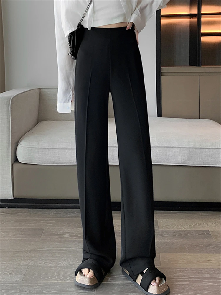 High Waist Khaki Suit Wide Leg Women's Full Pants Spring Summer new Female Elegant Minimalism Straight Loose 2025 Trousers 2023 New