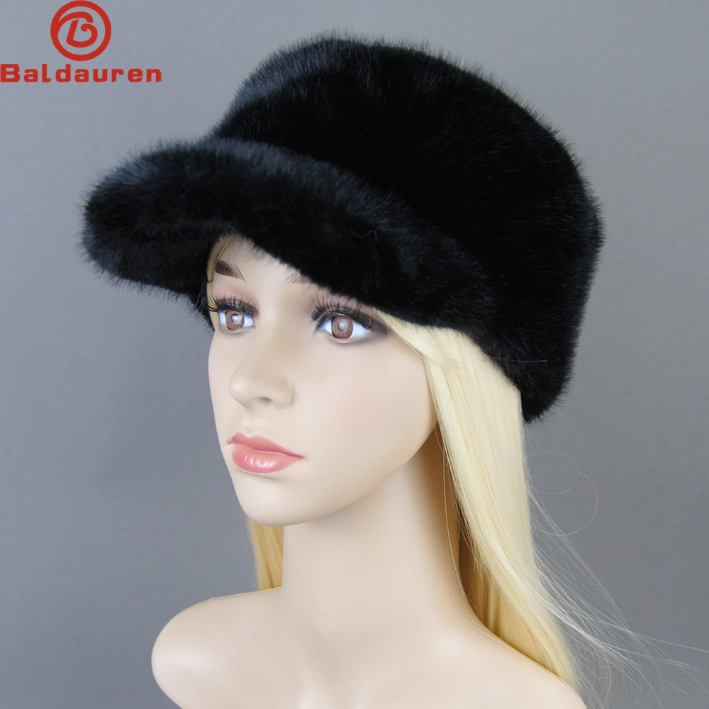 2024 False Fashionable Brand Visors Artificial Caps Mink Fur Hats For Women Warm Russian Winter Hat Luxurious False Mink Fur Cap