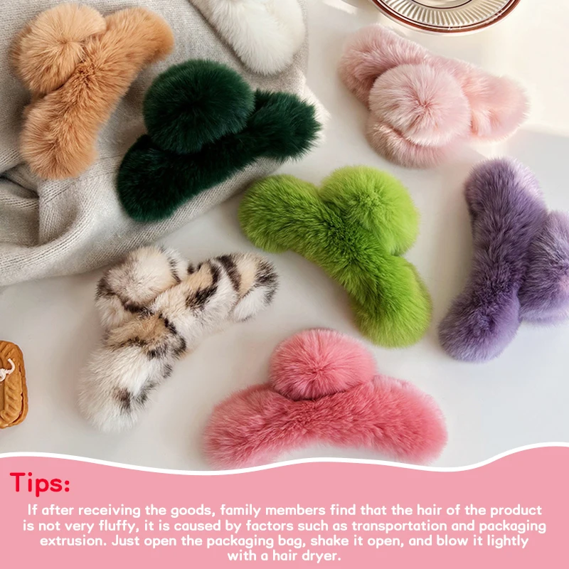 Cute Green Plush Hair Claw Acrylic Hairpins Faux Fur Hair Clip Barrette Crab Headwear For 2025 Women Girls new Hair Accessories Claw Crab
