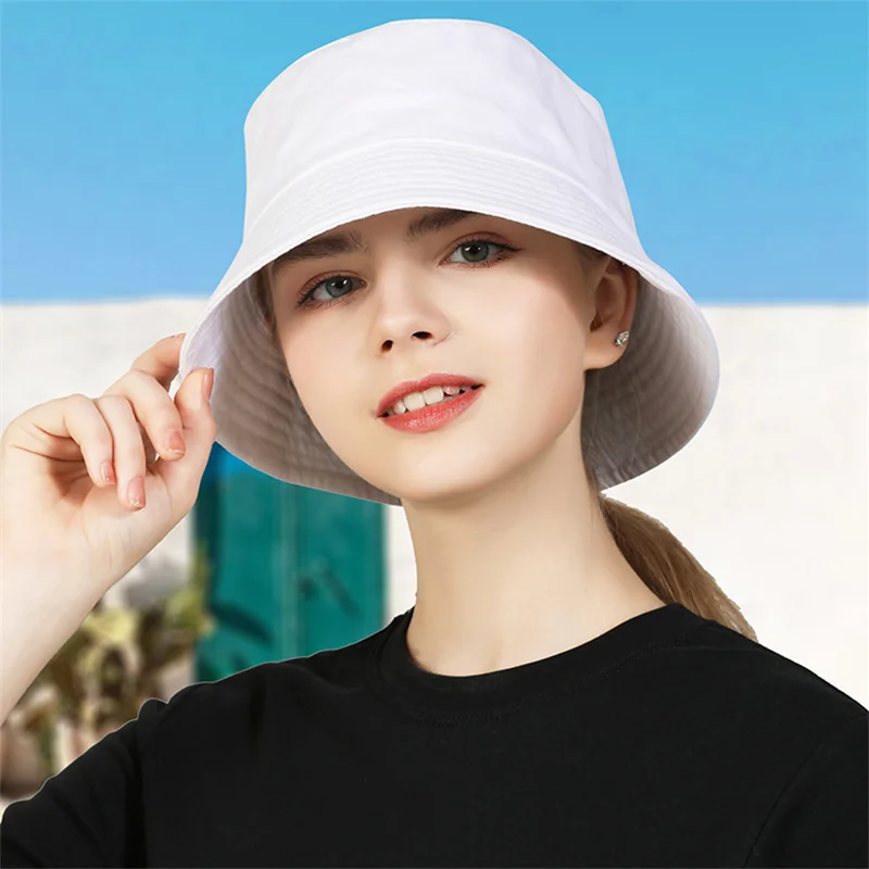 Men's Women's Panama Beach Fishing Sun Cap Unisex Hat Black Solid Color Double-Sided Simple Bob Hip Hop Bucket Hat sun hats