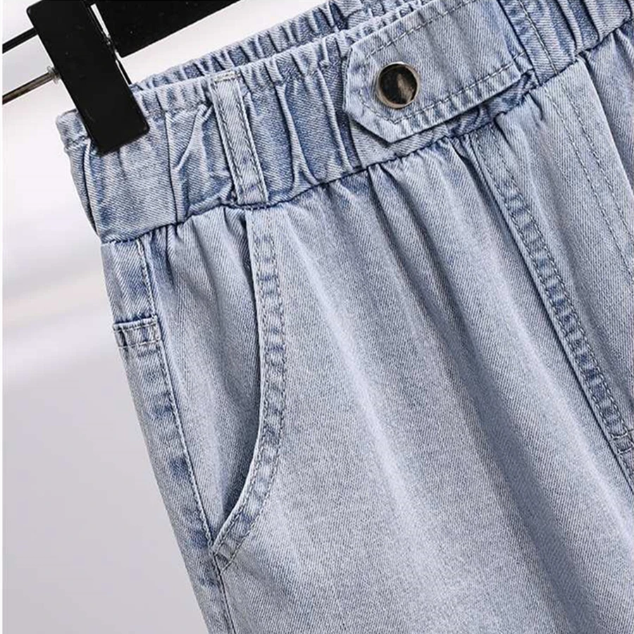 Elastic High Waist Ankle-Length Straight Jeans For Women Oversize 5xl Baggy new Wide Leg Denim Pant Casual 2025 Vaquero Korean Pantalones