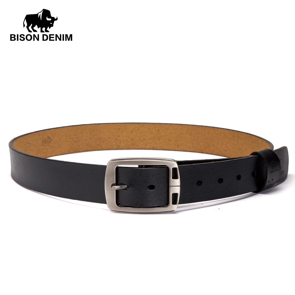 BISON DENIM Men's Belts 2025 Cowhide Genuine Leather Pin Buckle Belts Jeans Male Vintage Waistband Strap Leather Belt For new Men N70781