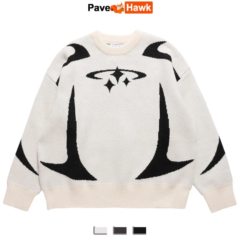Mens Vintage Knitwear Sweater Y2K Stars Graphic Autumn Winter Harajuku Oversized Pullover Unisex Aesthetic High Street Jumpers