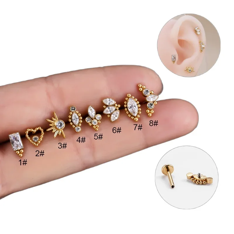 1Piece G23 Titanium 1.2*8mm Piercing Flat Studs new Lip 2025 Stud Earring for Women Medical Titanium Heart Earrings for Teens Ear Cuffs