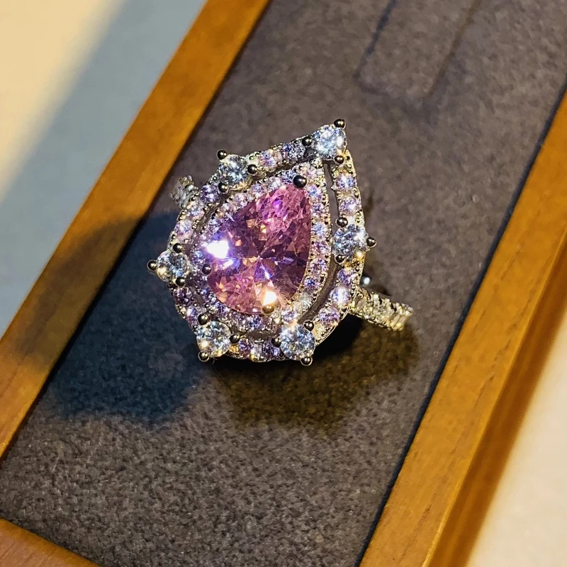 CAOSHI Gorgeous Pink 2025 Crystal Finger Ring Female Delicate Bridal Wedding new Accessories with Delicate Design Graceful Jewelry Gift