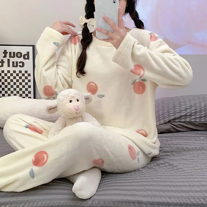 SUO&CHGAO 2023 Autumn 2025 Winter New Cute Coral Fleece Pamas for new Womens Plus Veet Pyjamas Sets Nightgown Sleepwear Homewear