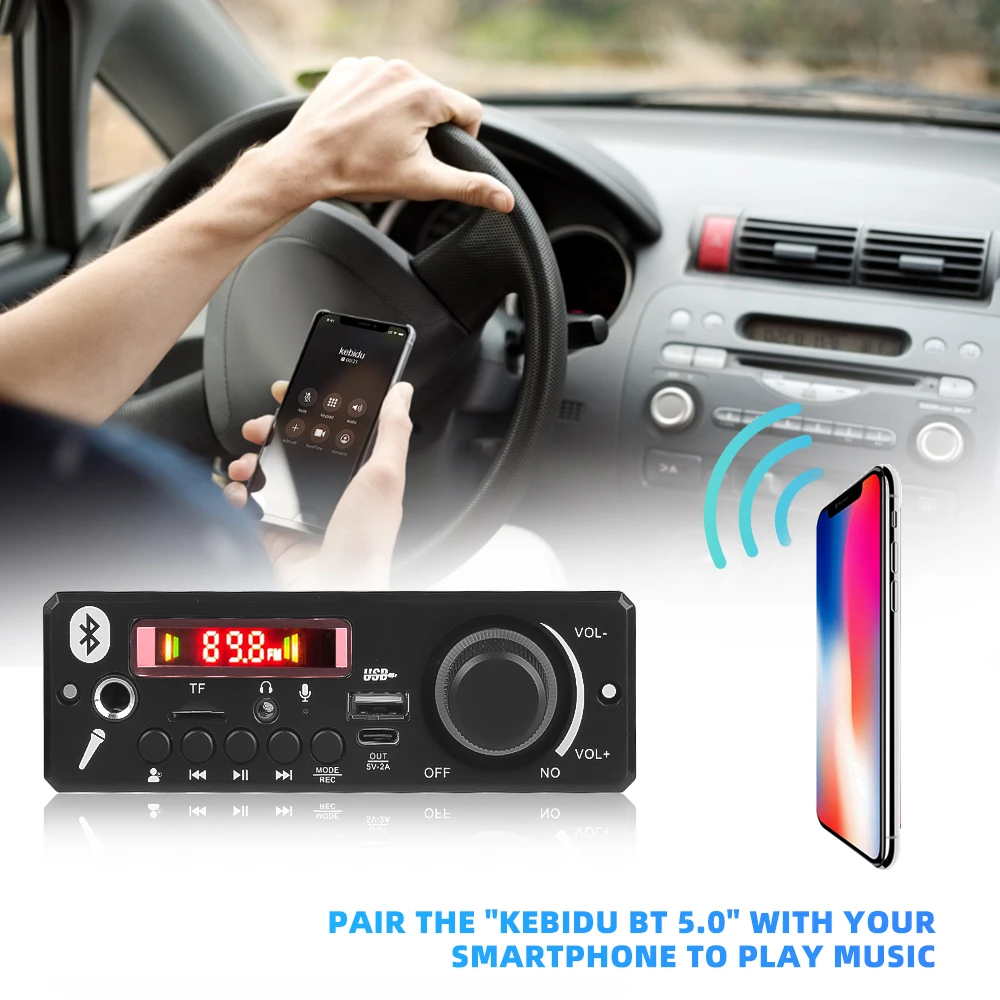 160W Amplifier Bluetooth MP3 Decoder Board 12V DIY MP3 Player Car FM Radio Module TF USB Microphone Record Handsfree Call