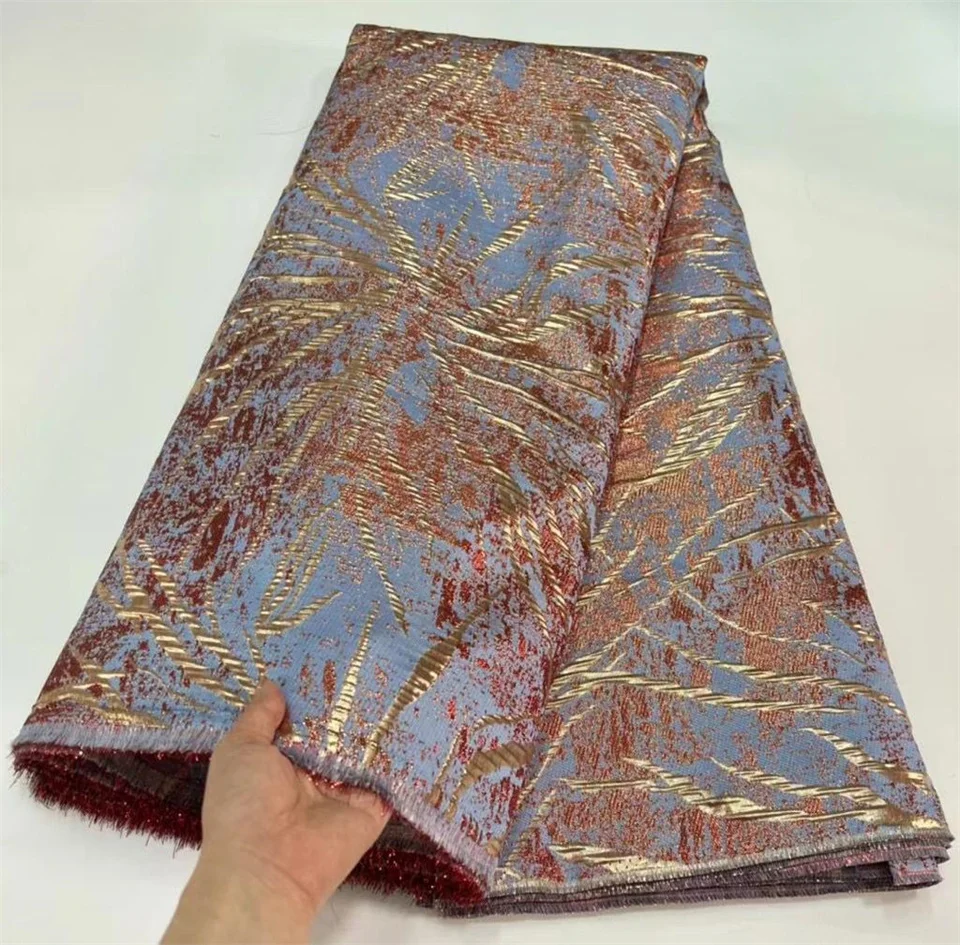 PGC 2023 new High Quality Nigerian Flower Floral Damask Tissu Fabrics 2025 For Wedding Gold African Brocade Jacquard Lace Fabric LY2540