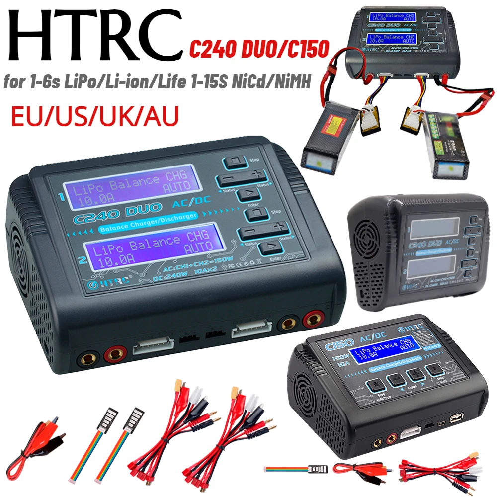 HTRC C240 DUO Lipo Balance Charger for 1-6S LiPo/Li-ion/Life 1-15S NiCd/NiMH Dual Channel AC 150W DC 240W C240 C150 RC Charger