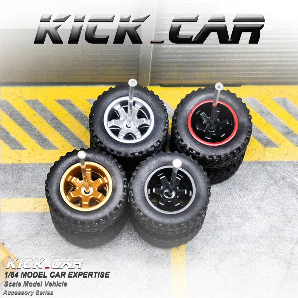 1/64 Rubber Tires & Diecast Car Wheels for 1:64 For Miniature Large Sedan Off-Road Dedicated to Pickup Trucks
