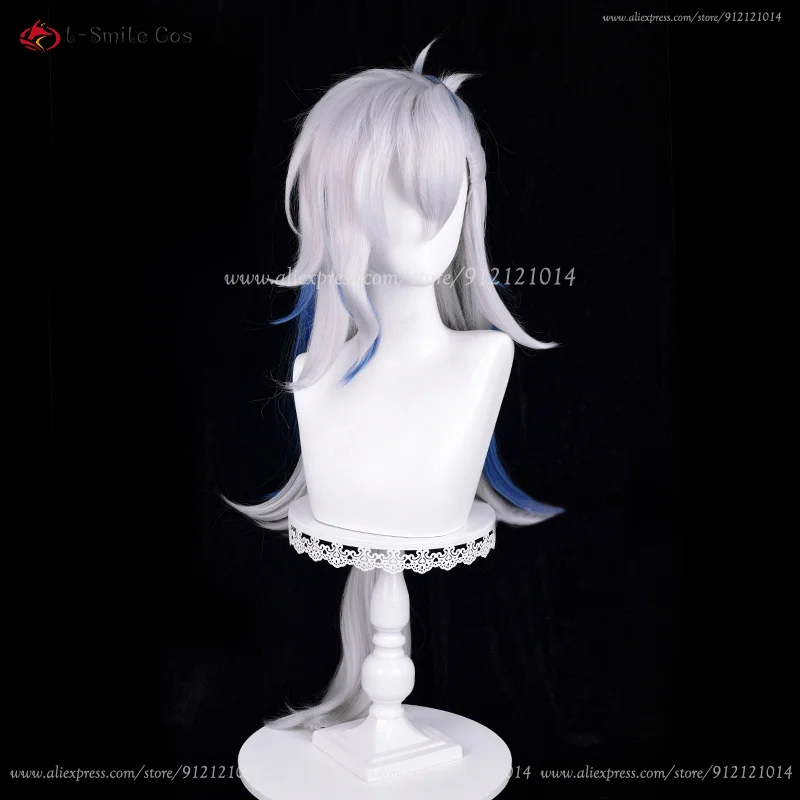 Fontaine Cosplay Neuvillette Cosplay Wig Long Silver White Blue Wig Heat Resistant Synthetic Anime Wigs + Wig Cap